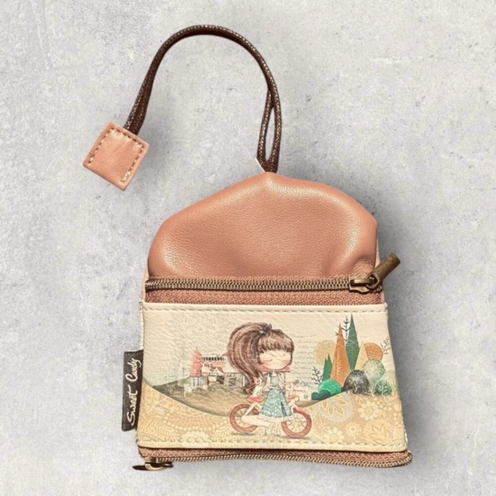 Sweet Candy Mini Coin Purse Keychain Pouch Cute Girl Bike Illustration Kawaii